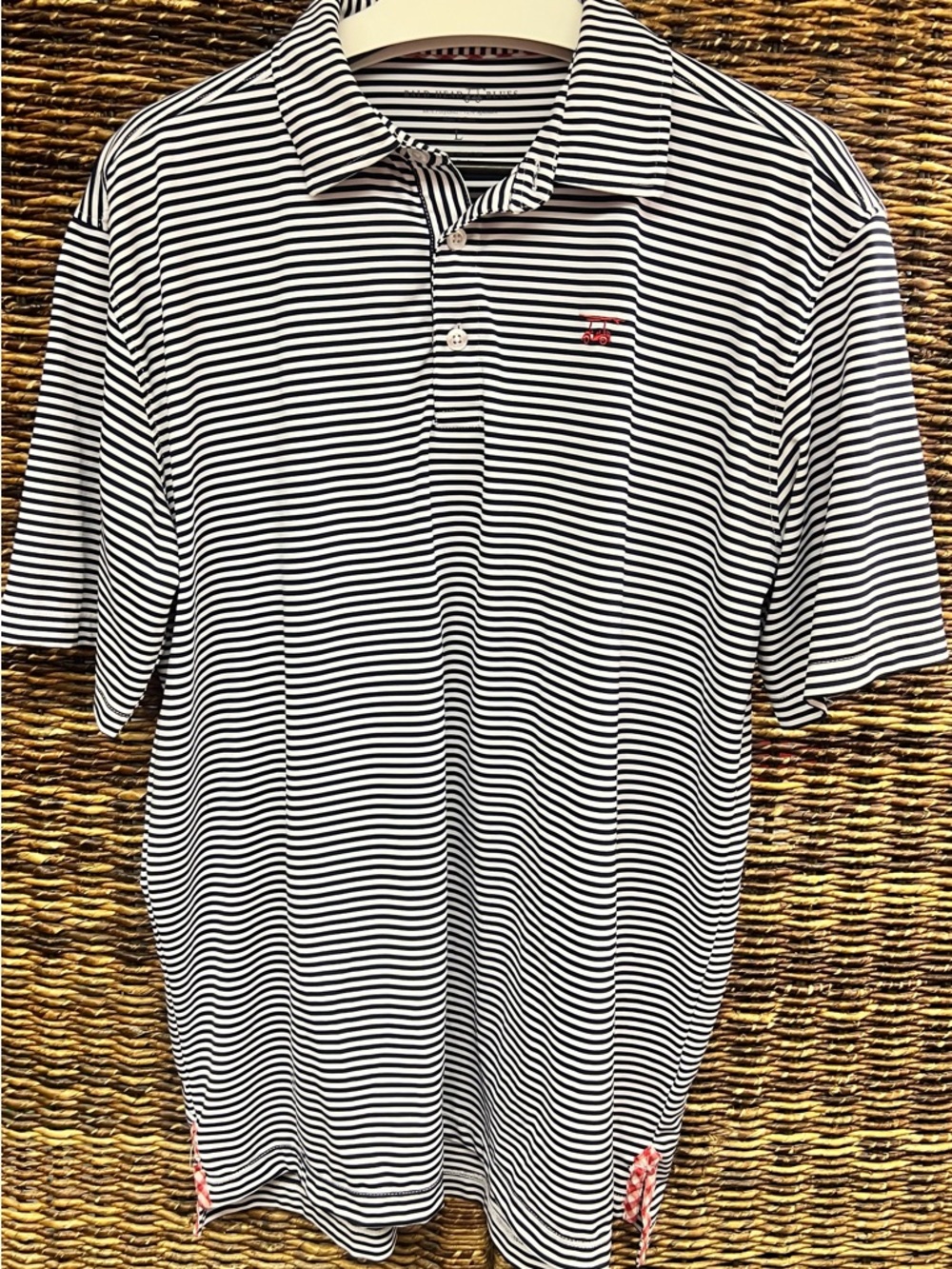 Bald‎ Head Blue- Albatross Men's Striped Polo with Small Red Logo-Large
